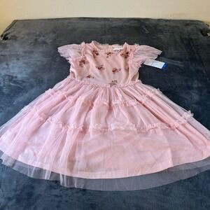 Rare Editions Blush Dress Floral Embellished Tulle Ruffle Girl's Size L (10/12)